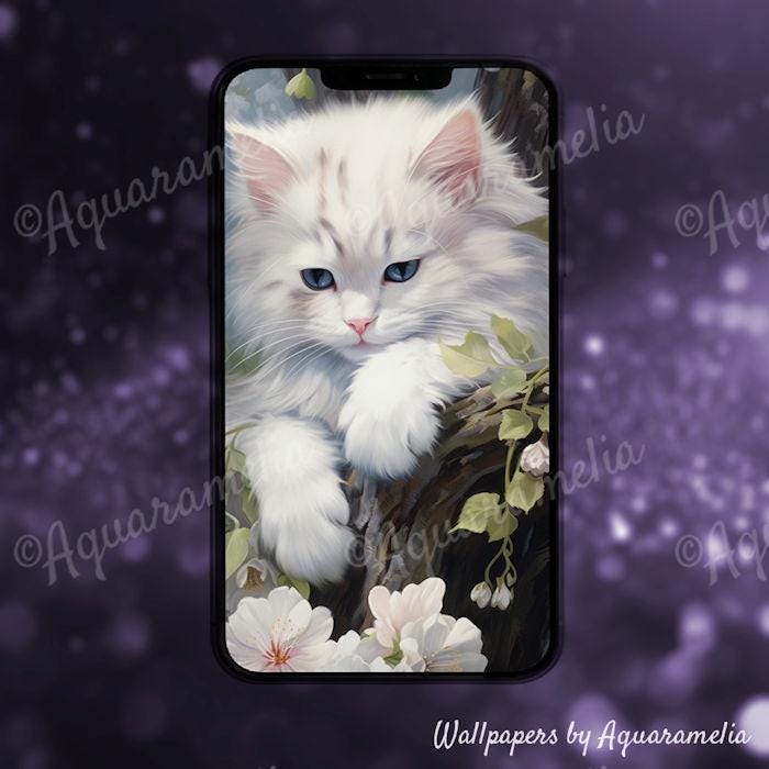 Cute Cat Phone Background, Cat Painting Lock Screen Wallpaper, Cute ...