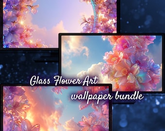 Crystal Flowers Background, Fairy Whimsical Desktop Background, Floral Pastel Wallpaper for Desktop, Summer Spring Desktop Wallpapers