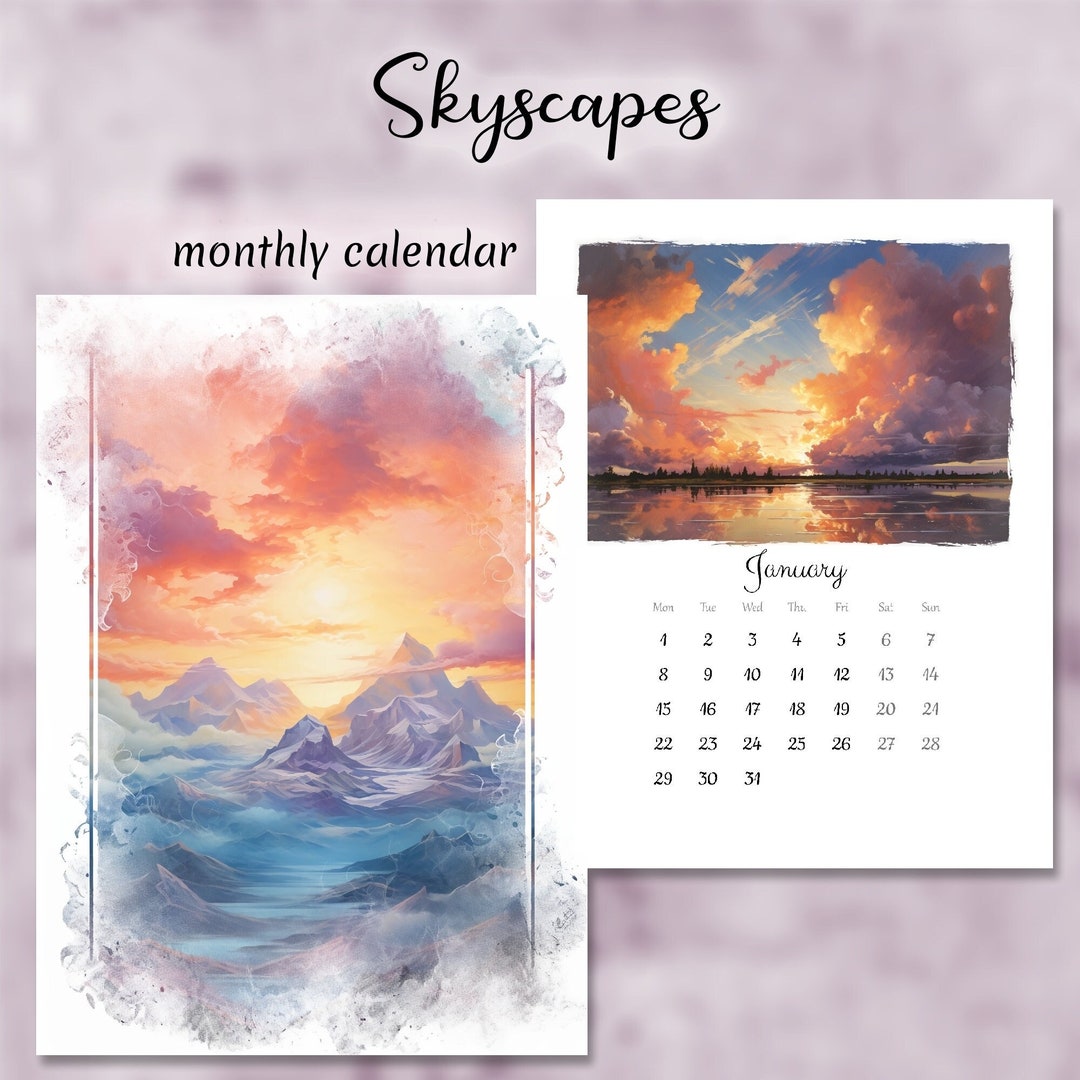 Printable Calendar 2024 Skyscapes Colorful Dramatic Skies Etsy