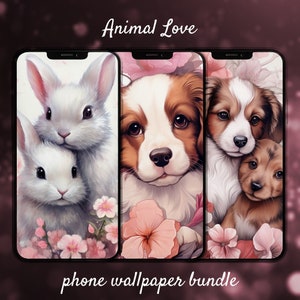Animal Love Cute Phone Background, Cute Animals Lock Screen Wallpaper, Pet Home Screen Background, Romantic Floral iPhone Wallpaper Android