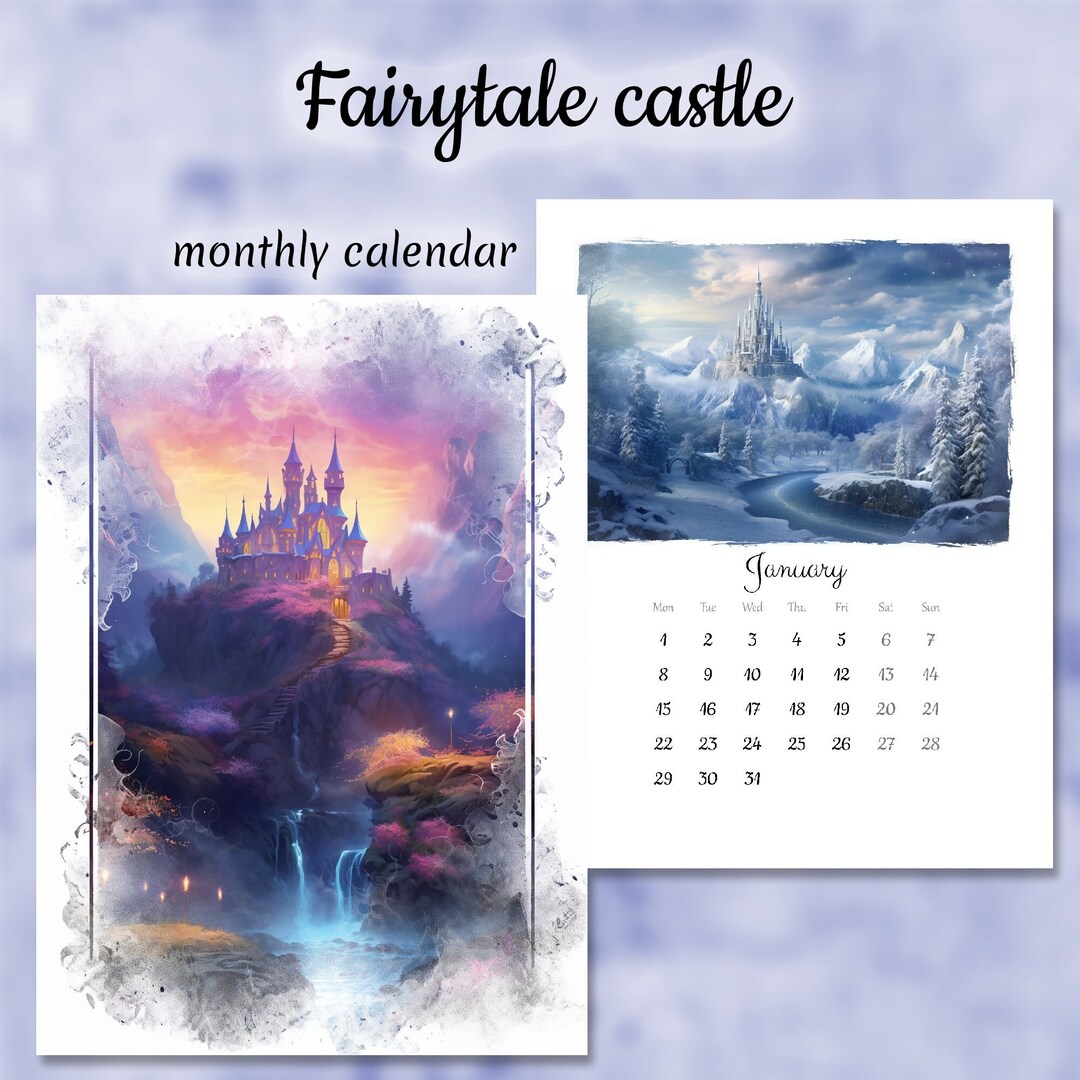 Printable Calendar 2024, Fairytale Castle, Artistic Monthly Calendar