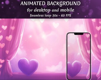 4K geanimeerde achtergrond voor streamers, Twitch-overlay, Vtuber-achtergrond, geanimeerd behang, stream-overlay, schattige Valentijnsdag liefde romantisch
