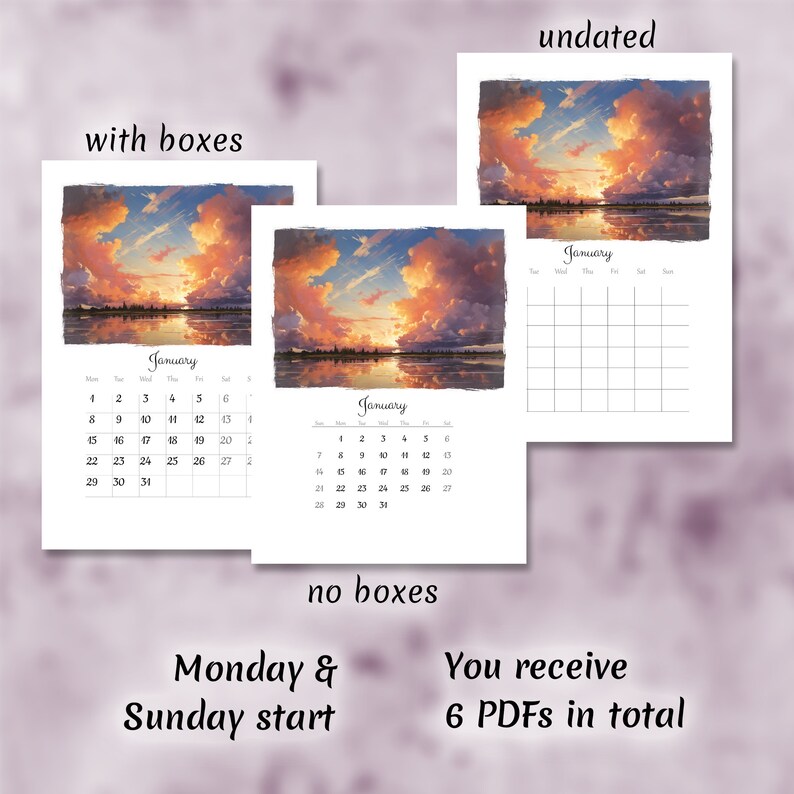 Printable Calendar 2024 Skyscapes Colorful Dramatic Skies Etsy