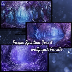 Arrière-plan du bureau Forêt enchantée, Papier peint de la forêt spirituelle, Papier peint violet, Forêt magique, arrière-plans esthétiques