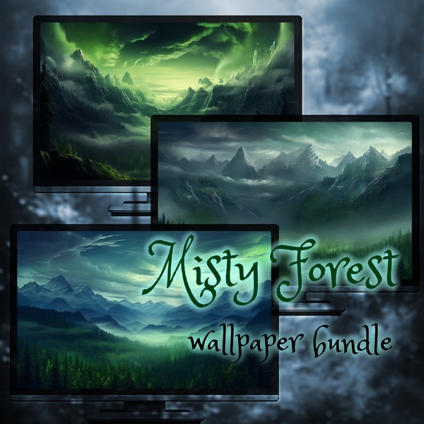 Misty Forest desktop wallpapers, Bundle of 9 enchanted deep forest & lake with flowers computer backgrounds, in 4K 3840x2160 UHD resolution