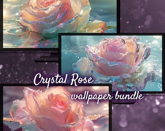 Crystal Rose Desktop Background, Beautiful Flowers Wallpaper, Spring Pastel Wallpaper for Desktop, Colorful Aesthetic Desktop Backgrounds