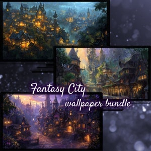 Fantasy Town Background, Enchanted Magic Desktop Background, Fantasy Wallpaper for Desktop, Fairycore Fantasy Desktop Wallpapers