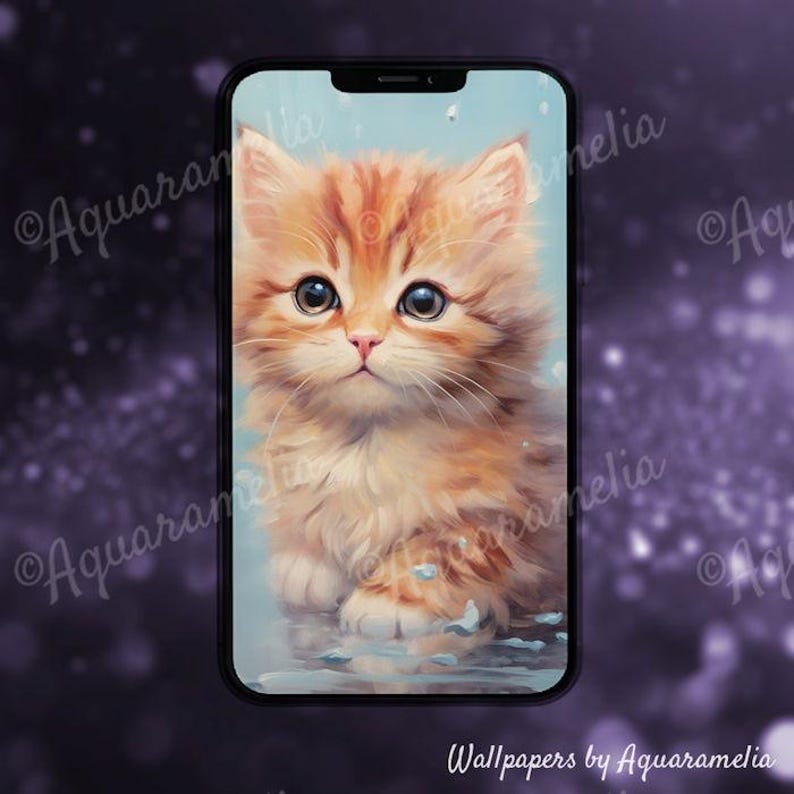Cute Cat Phone Background, Cat Painting Lock Screen Wallpaper, Cute ...