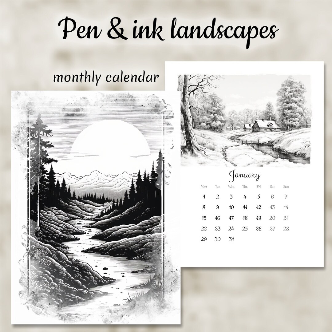 Druckbarer Kalender 2024 Stift und Tinte klassisch gemütliche - Etsy.de