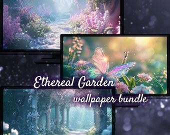 Enchanted Garden Desktop Background, Spring Wallpaper Flowers, Summer Wallpaper for Desktop, Magic Forest Aesthetic Desktop Backgrounds