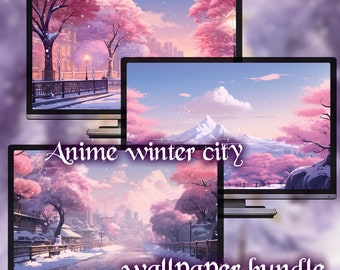 Anime lofi city, Anime Background, Winter Wallpaper for Desktop, Winter desktop wallpapers, Winter backdrop, Aesthetic Winter