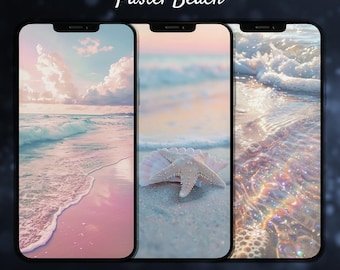 Pastel Beach Landscape Summer Phone Wallpapers, Digital Download, Aesthetic Screen Art, Android iPhone Mobile Designs, Stylish Backdrops