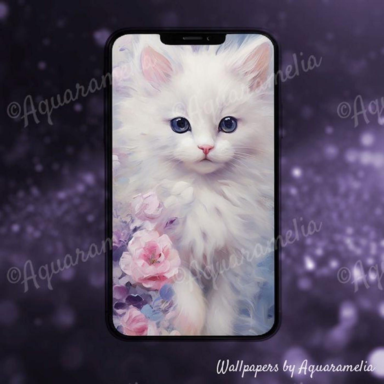 Cute Cat Phone Background, Cat Painting Lock Screen Wallpaper, Cute ...