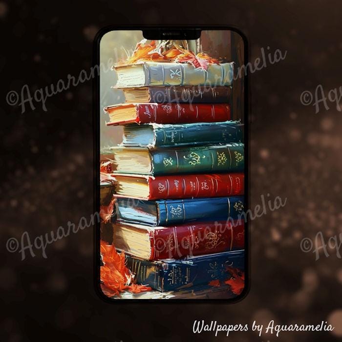 Android:background Stacked Stacked Books Library Academia Phone Wallpapers, Digital Download ...