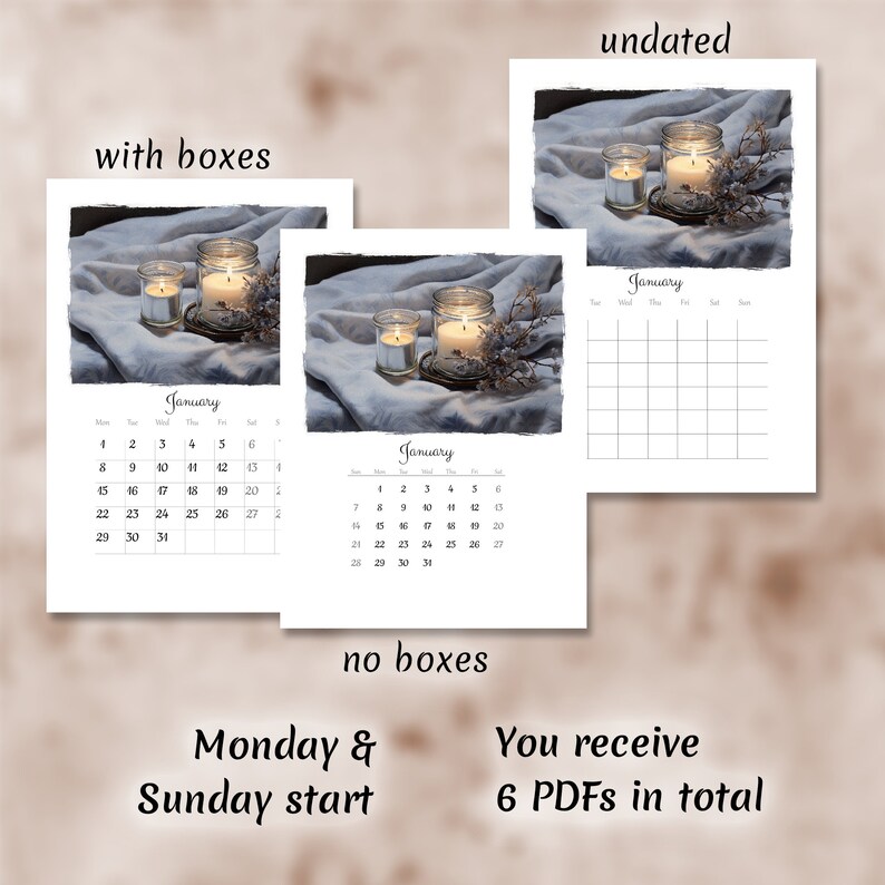Printable Calendar 2024 Scented Candles Relaxing Scenes Etsy