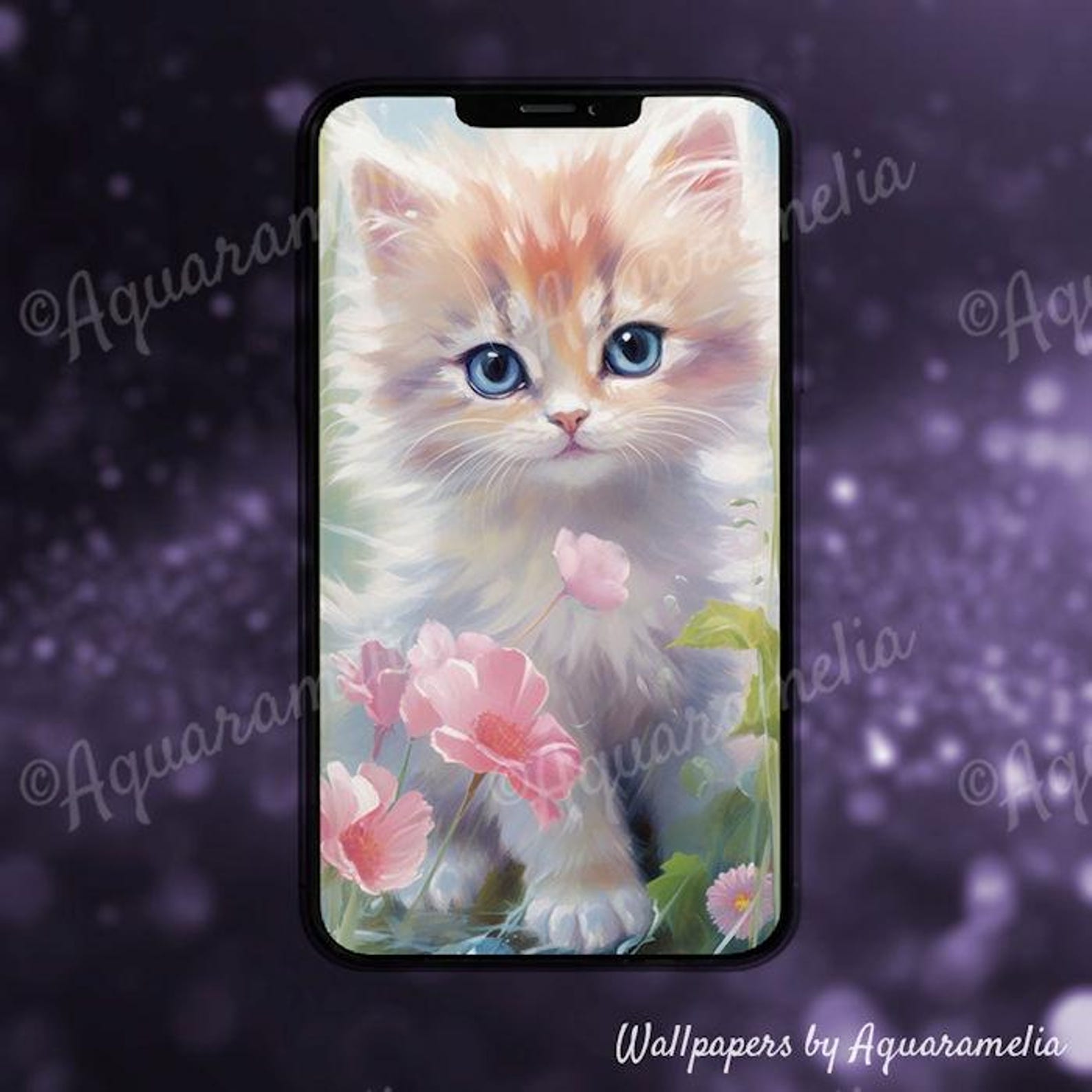 Cute Cat Phone Background, Cat Painting Lock Screen Wallpaper, Cute ...