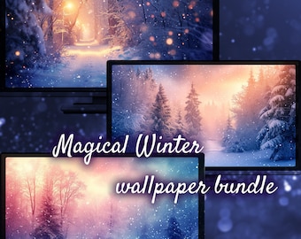 Fantasy Winter Background, Beautiful Desktop Background, Winter Wallpaper for Desktop, Aesthetic Desktop Wallpapers, Snow Forest Landscapes