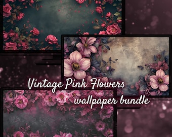 Vintage Floral Desktop Background, Beautiful Flowers Wallpaper, Spring Minimalist Wallpaper for Desktop, Aesthetic Desktop Backgrounds