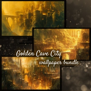 Golden City Background, Magic Fantasy Desktop Wallpaper, Dungeons and Dragons Gift Idea, RPG Tabletop Games Fantasy Desktop Wallpapers