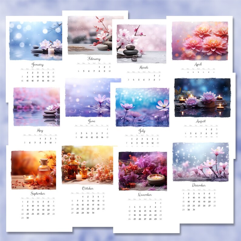 Printable Calendar 2024 Flower Meditation Relaxing Floral Etsy