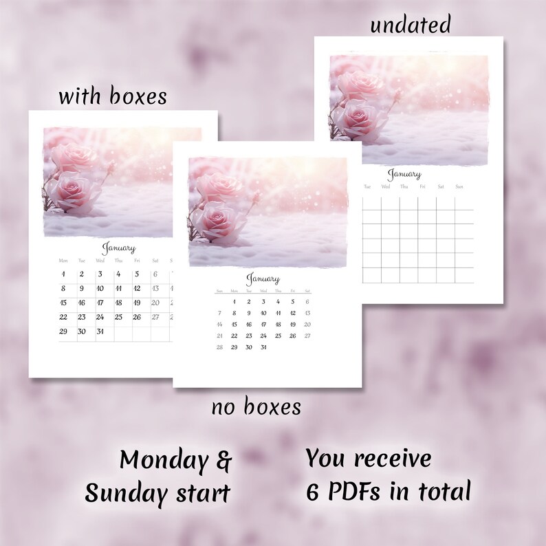 Printable Calendar 2024 Rose Romance Beautiful Cozy Floral Etsy