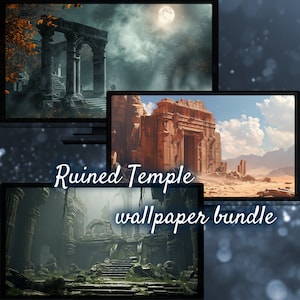 Fantasy Ruined Temple Background, Temple Ruins Desktop Wallpapers, Fantasy DnD Wallpaper for Desktop, Dungeons and Dragons Gift Idea