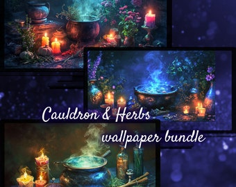 Witch Cauldron Background, Sorcery Desktop Wallpapers, RPG Fantasy Wallpaper for Desktop, Dungeons and Dragons Gift Idea, Magic Background