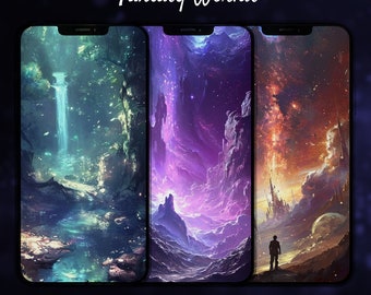 Enchanted Nature Landscape Fantasy Phone Background, Magic Forest Lock Screen Wallpaper, Home Screen Background iPhone Wallpaper Android