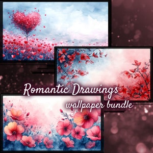 Romantic Love, Cute Desktop Background, Sweet Watercolor Wallpapers, Valentines Day Desktop, Heart Romance, Romantic Background for Desktop
