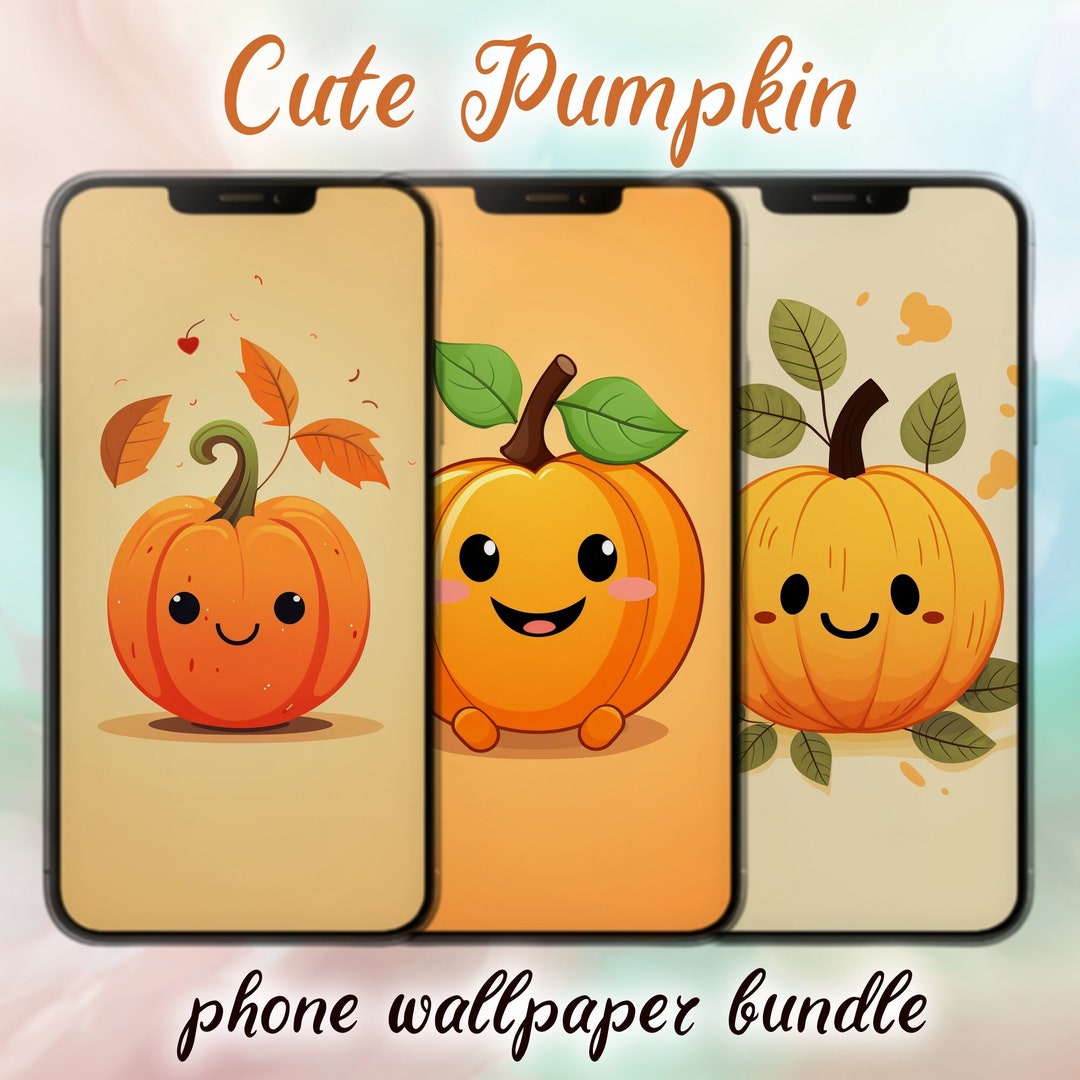Cute Pumpkin Phone Wallpapers, Bundle of 8 Minimalist Anime Happy