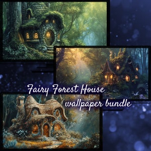 Sfondo della casa delle fate, sfondo del desktop della foresta magica incantata del gioco di ruolo, sfondo fantasy per desktop, sfondi del desktop fantasy fairycore