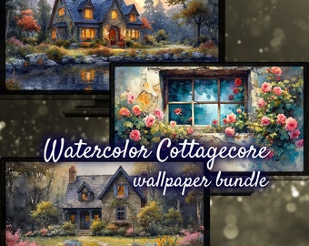 Watercolor Cottagecore Background, Nature Desktop Background, Summer Spring Wallpaper for Desktop, Cottage Aesthetic Desktop Wallpapers