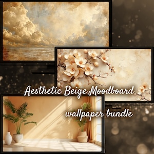 Moodboard beige estetico, sfondo ispiratore, sfondo Boho per desktop, sfondi desktop minimalisti, sfondo estetico