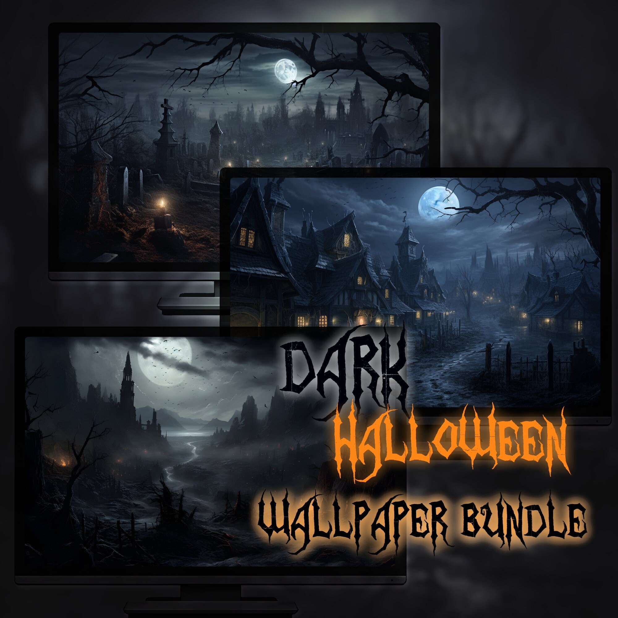 Dark Halloween Desktop Wallpapers, Bundle of 6 Spooky Scary Dark