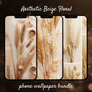 Sfondo estetico floreale per telefono, sfondo per schermata di blocco fiori Moodboard, sfondo beige per schermata iniziale Sfondo minimalista per iPhone Android