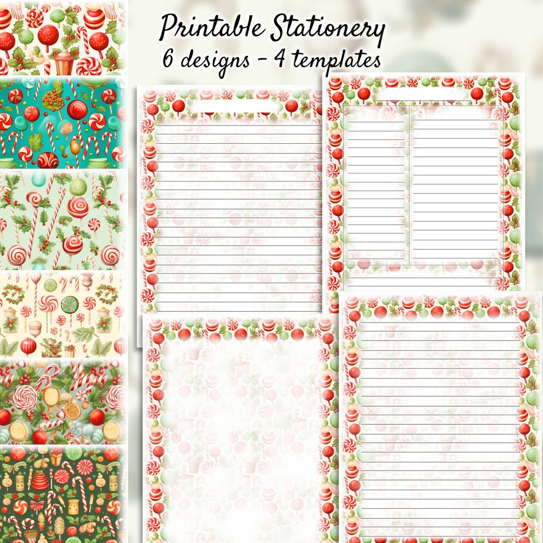 Candy Christmas Printable Paper Template for Gift Notes, Recipe Cards ...
