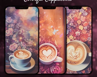 Cappuccino Coffee Background, Colorful Lock Screen Wallpaper Coffee Lovers Home Screen Background Aesthetic Morning iPhone Wallpaper Android