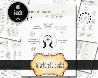 Witchcraft Basic PDF Bundle, Grimoire Pages, Magic Starter Kit, BOS Pages, Witch Printables, Book of Shadows Printables, Witchcraft Download
