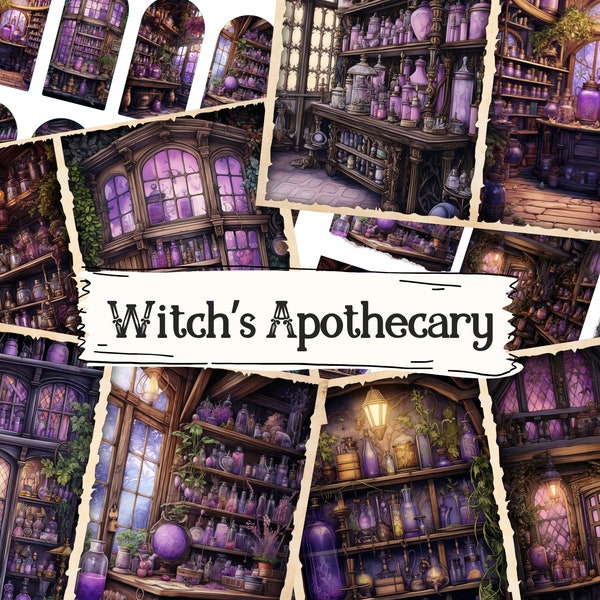 Witch Apothecary Junk Journal Pages, Craft Paper, Printable Collage, Digital Scrapbook Paper, Magic Printable, Alchemy Journal Kit, Ephemera