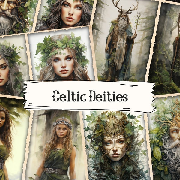 Celtic Deities Junk Journal Pages, Printable Collage, Digital Scrapbook Paper, Pagan Journal Kit, Nature Goddess, Ephemera