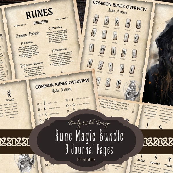 Runen Magie Junk Journal Seiten, Elder Futhark, druckbare Grimoire Seiten, keltisch, Wicca, Pagan, Scrapbook Papier, Sofort Download