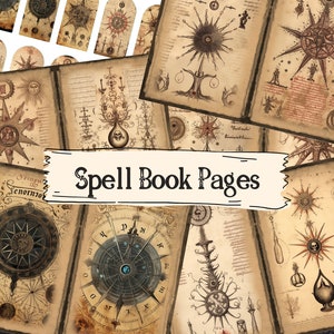 Spellbook Junk Journal Pages, Vintage Ephemera, Witchy Collage Sheet, Magic Spell Book, Alchemy Printable, Old Paper, BOS Pages