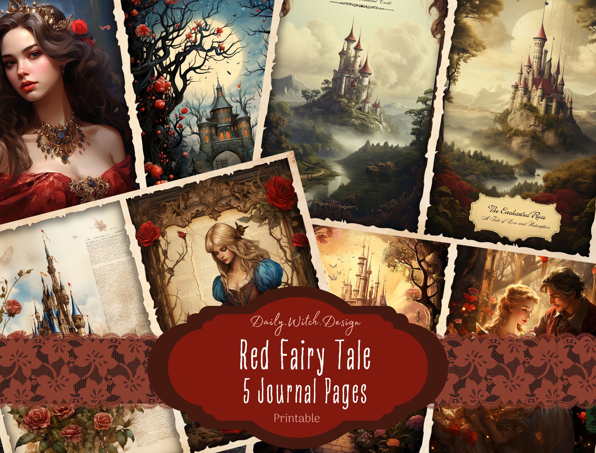 Red Fairy Tale Junk Journal Pages, Fantasy Junk Journal Kit, Printable ...