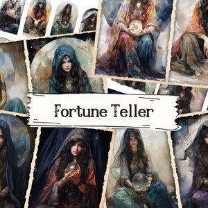 Fortune Teller Junk Journal Pages, Craft Paper, Printable Collage, Digital Scrapbook Paper, Magical, Divination Journal Kit, Ephemera