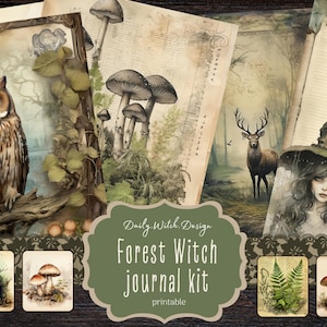 Forest Witch Junk Journal Kit, Download digitale, Pagine stampabili, Ephemera, Carte ATC, Scrapbook, Collage, Grimoire