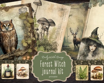 Forest Witch Junk Journal Kit, Digital Download, Printable Pages, Ephemera, ATC Cards, Scrapbook, Collage, Grimoire