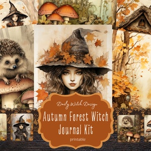 Kit de diario basura de bruja del bosque de otoño, descarga digital, páginas imprimibles, efímera, tarjetas ATC, álbum de recortes, collage, grimorio