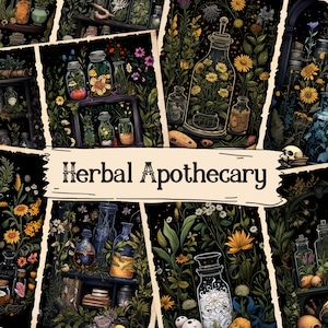 Herbal Apothecary Junk Journal Pages, Witch Kitchen, Printable Collage, Digital Scrapbook Paper, Magic, Herbs, Alchemy Journal Kit, Ephemera