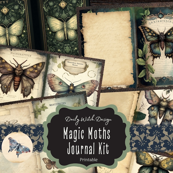 Magic Moths Junk Journal Kit, Mystic Moth, Digital Download, Moth Printable Pages, Ephemera, Butterfly, Witchy Scrapbook, Digital Paper