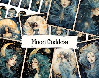 Moon Goddess Junk Journal Pages, Printable Ephemera (Digital Download)